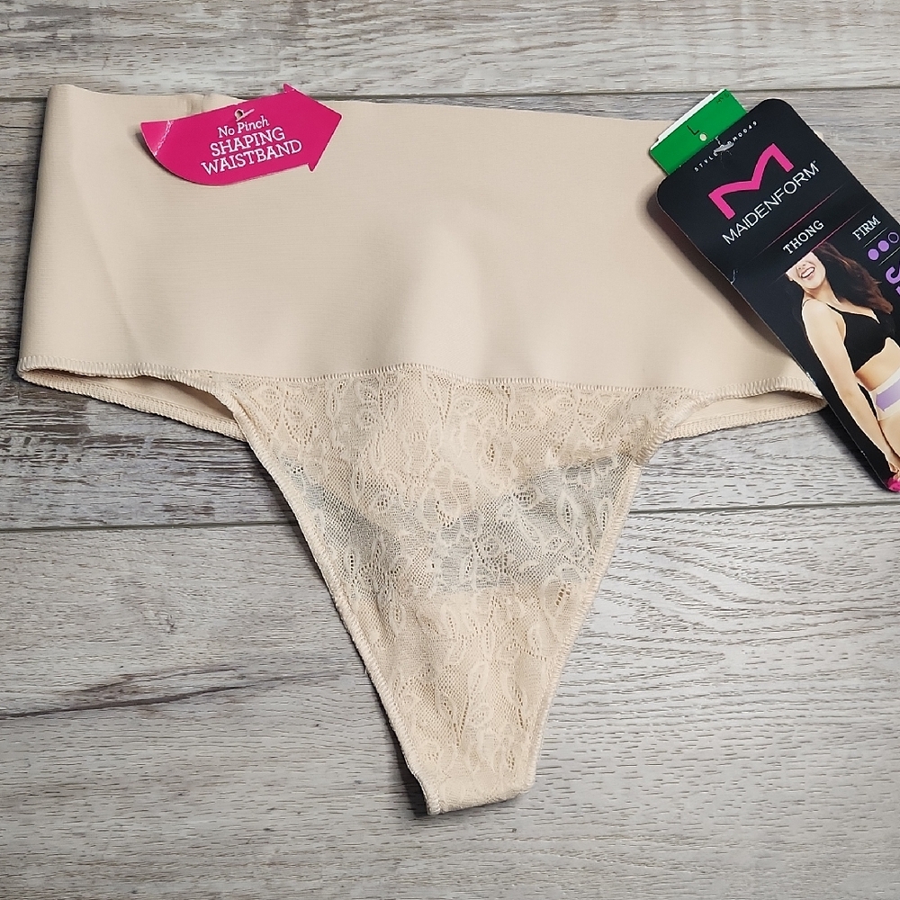 Maidenform Lace Shapewear Waistband Thong - Tan L & 2XL